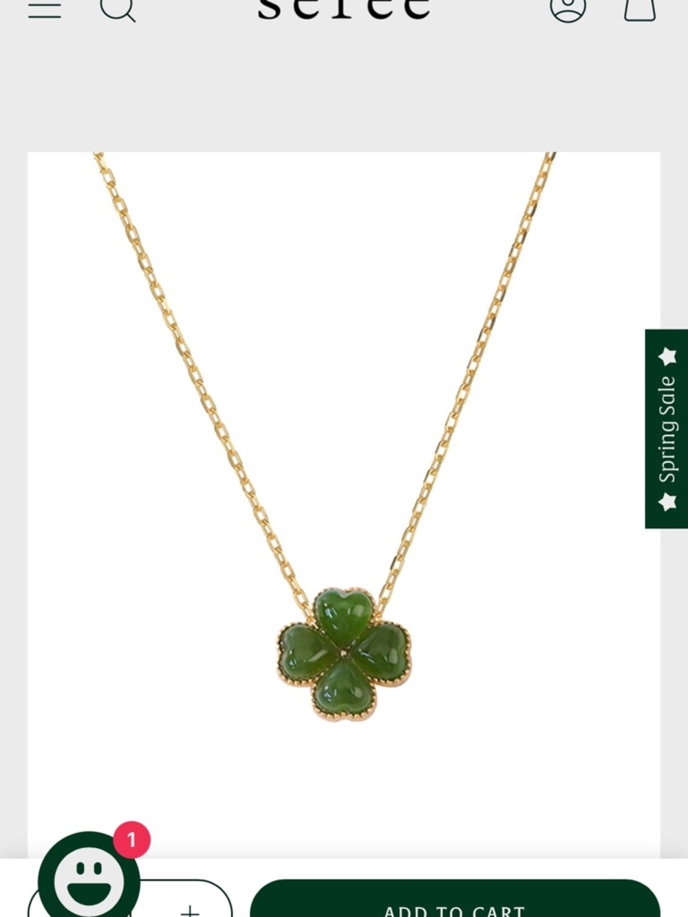 Gold Clover Shamrock Pendant Necklace with Jade Green Stone